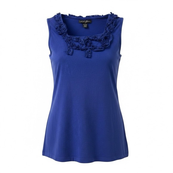 Designers Originals Tops - Designers Originals Tank Top Women’s Size Small Blue 3-D Ruffle Front Neckline